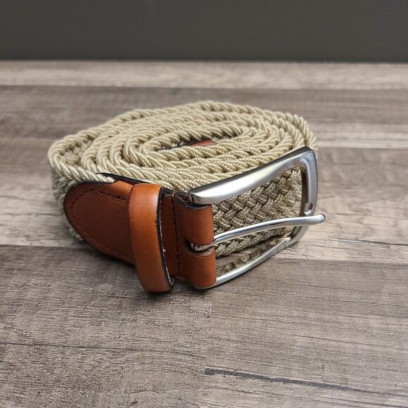 JOHN HENRY Men's Belt Woven STRETCH ELASTIC‎  BEIGE & BROWN - Size 40 - Picture 1 of 5